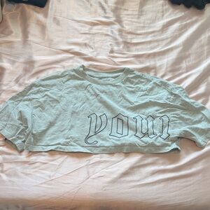 YoungLA Mint Green Cropped Tee with Black Gothic Text